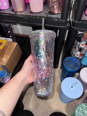 Iridescent Textured Tall Tumbler with Straw